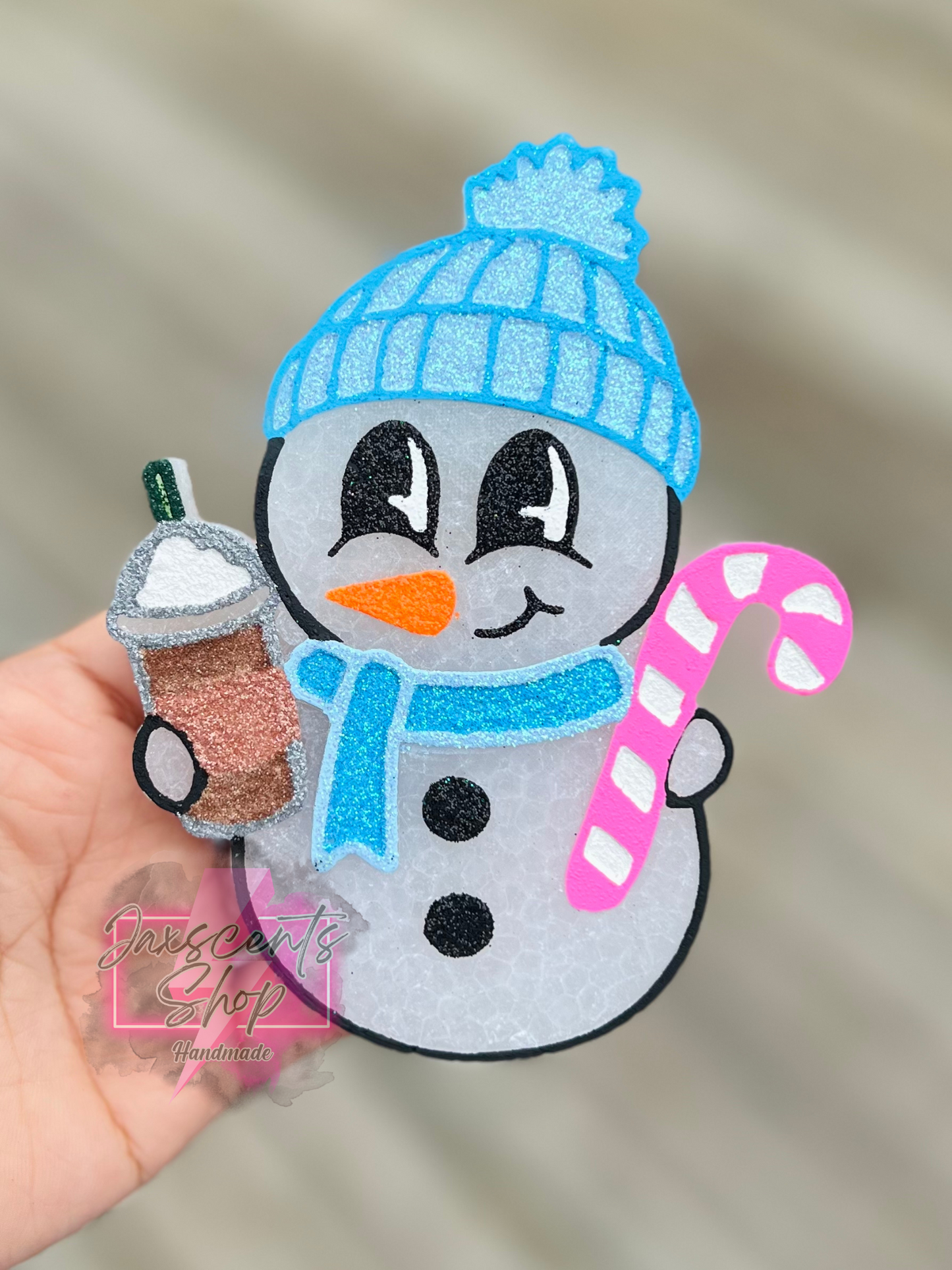 Snowman With Coffee And Candy Cane