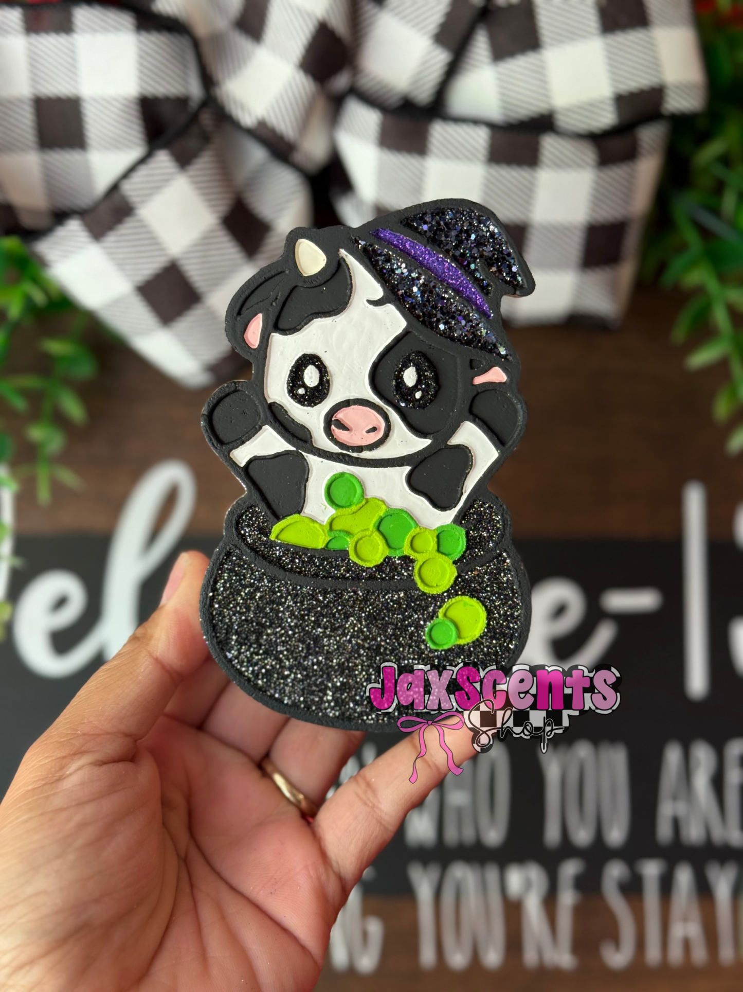 Witch Cow in Cauldron Car Freshie