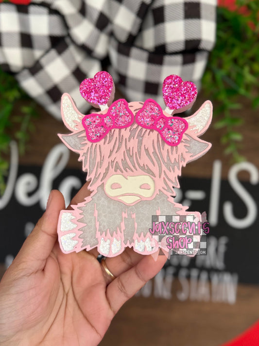Highland Cow with Bows & Hearts Car Freshie