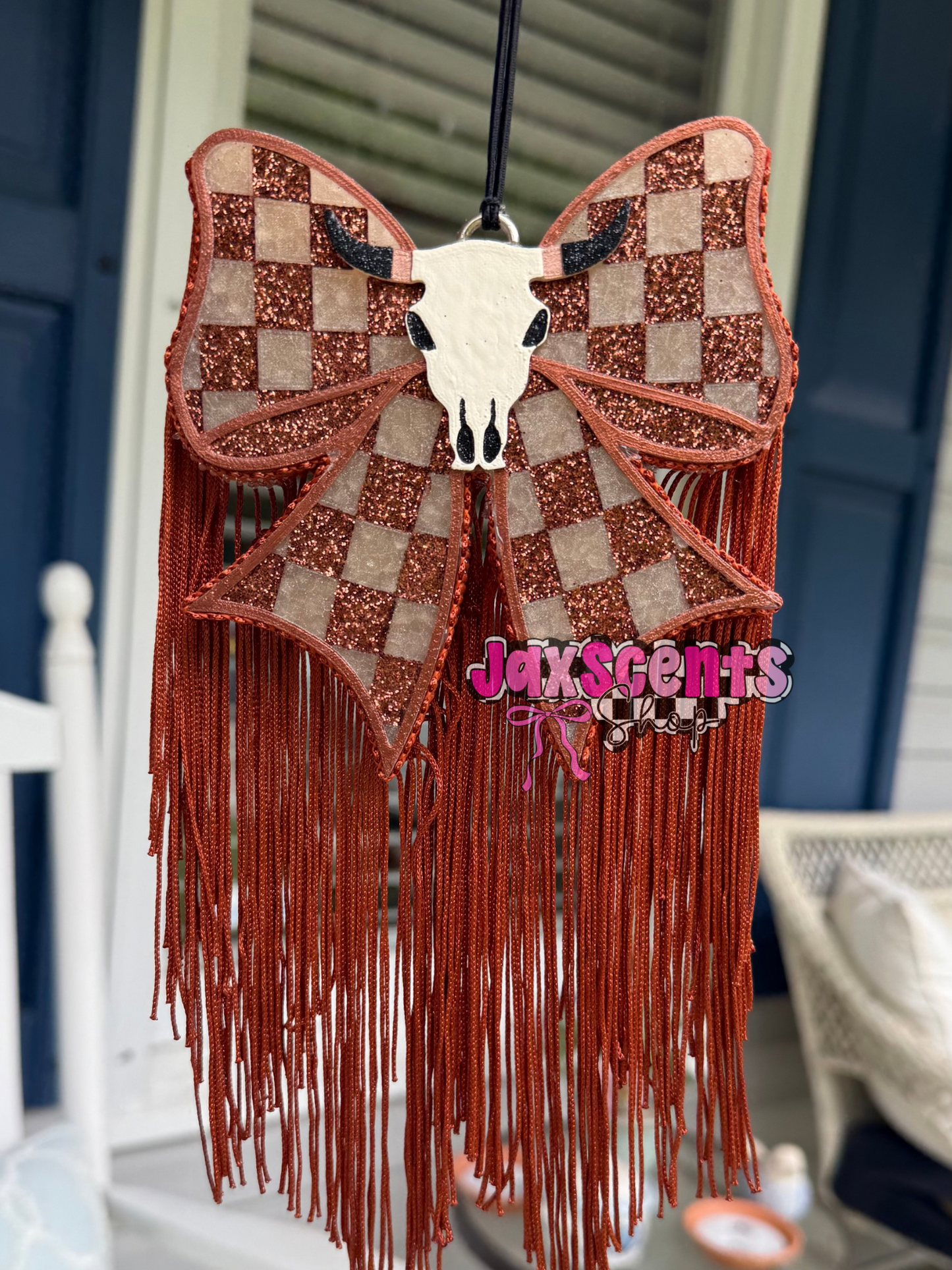 Bull Pendant Checkered Bow Car Freshie